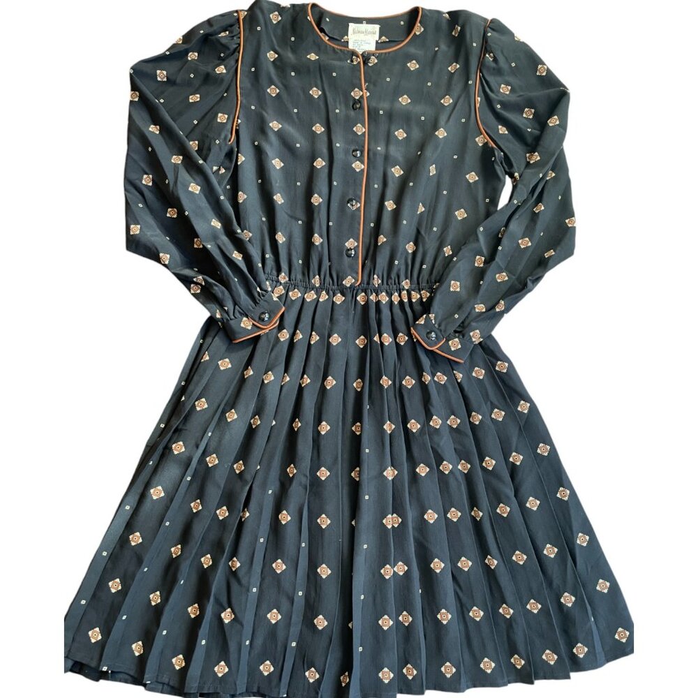 RARE Vintage Neiman Marcus Silk Pleated Long Sleeve Short Dress Womens Sz. 8